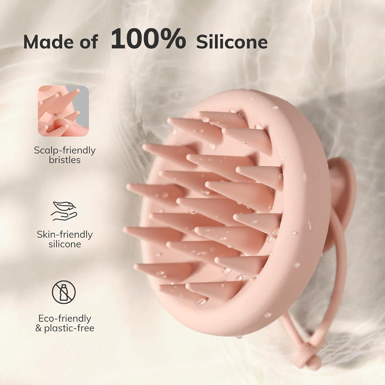 Silicone Scalp Massager Shampoo Brush, Hair Scrubber with Soft Silicone Bristles, Scalp Scrubber/Exfoliator for Dandruff Removal, Wet Dry Scalp Brush for Hair Growth & Scalp Care, Pink