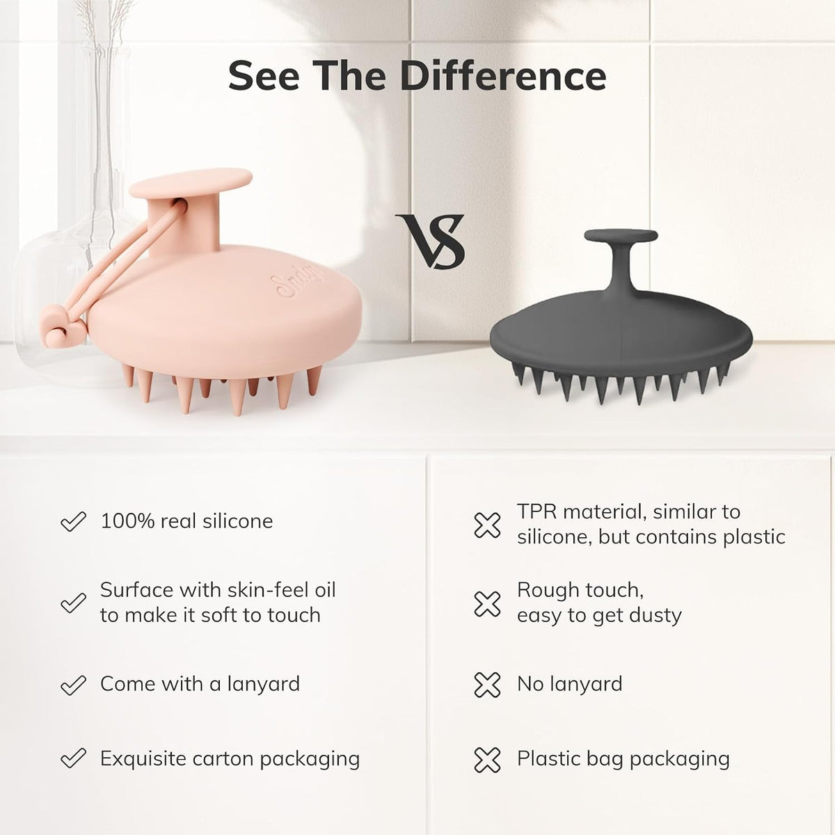 Silicone Scalp Massager Shampoo Brush, Hair Scrubber with Soft Silicone Bristles, Scalp Scrubber/Exfoliator for Dandruff Removal, Wet Dry Scalp Brush for Hair Growth & Scalp Care, Pink