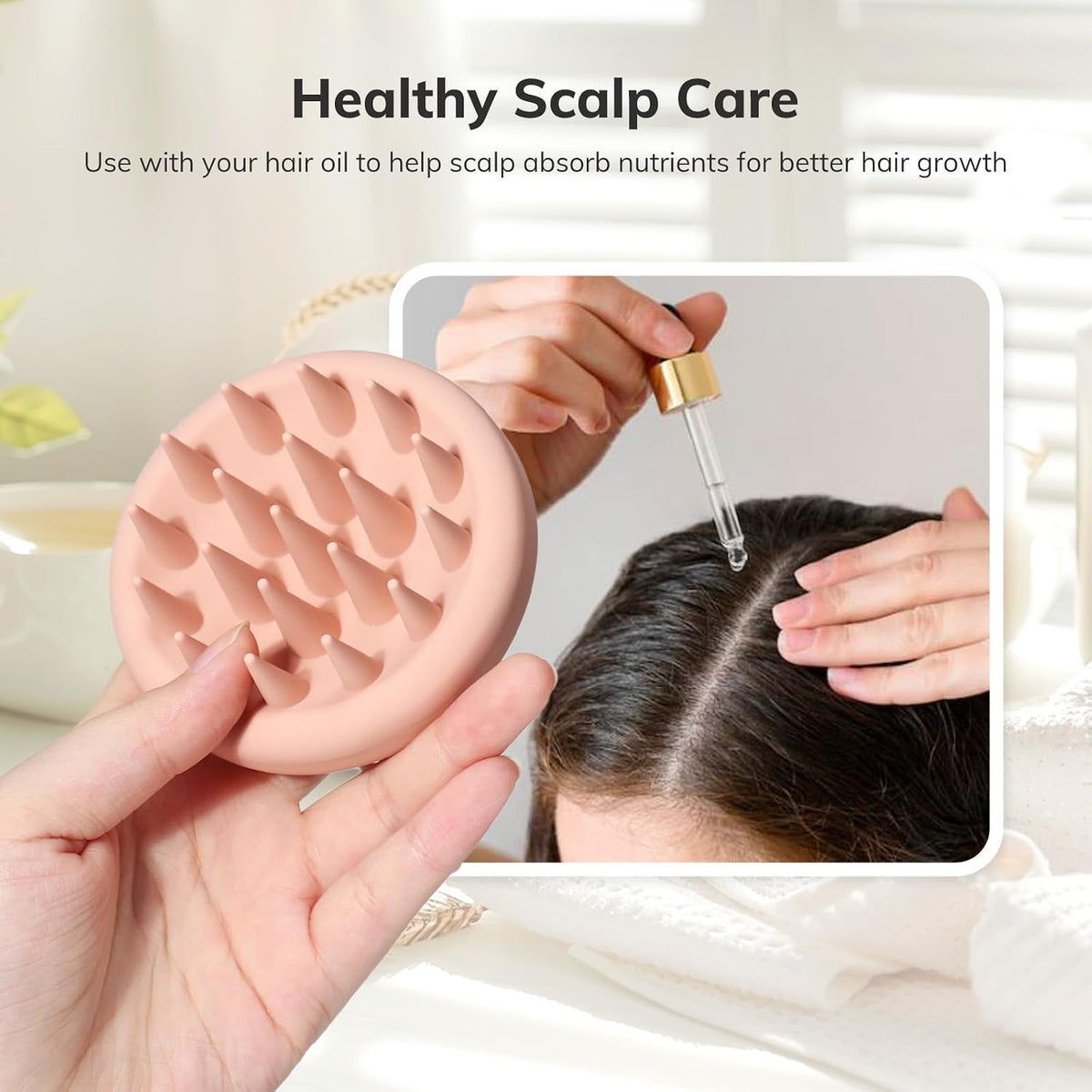 Silicone Scalp Massager Shampoo Brush, Hair Scrubber with Soft Silicone Bristles, Scalp Scrubber/Exfoliator for Dandruff Removal, Wet Dry Scalp Brush for Hair Growth & Scalp Care, Pink